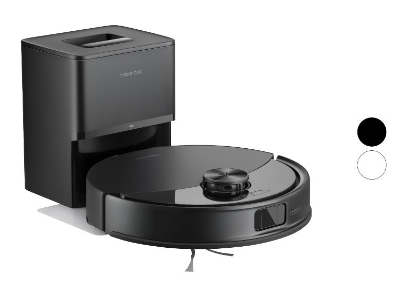 Roborock Saugroboter und automatische Entleerungsstation in Schwarz.