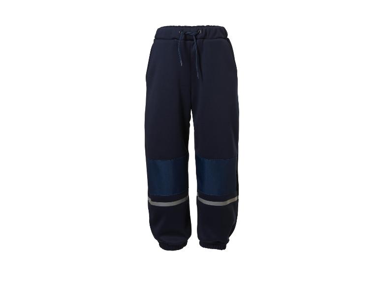 Dunkelblaue Kinder-Jogginghose mit reflektierenden Streifen und Kniebesätzen.