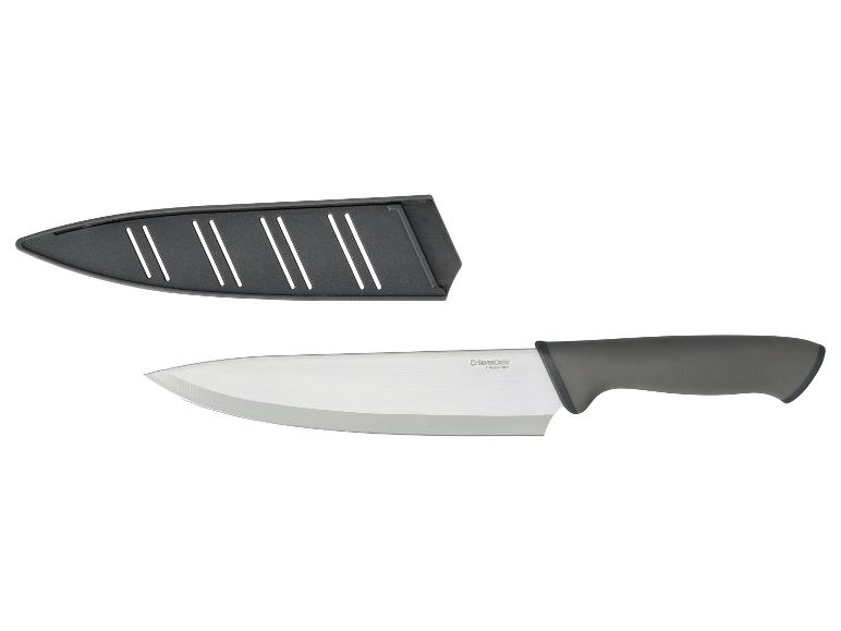 SilverCrest Kochmesser aus Edelstahl mit schwarzem Griff und Scheide.