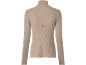 Beiger gerippter Rollkragenpullover für Damen.