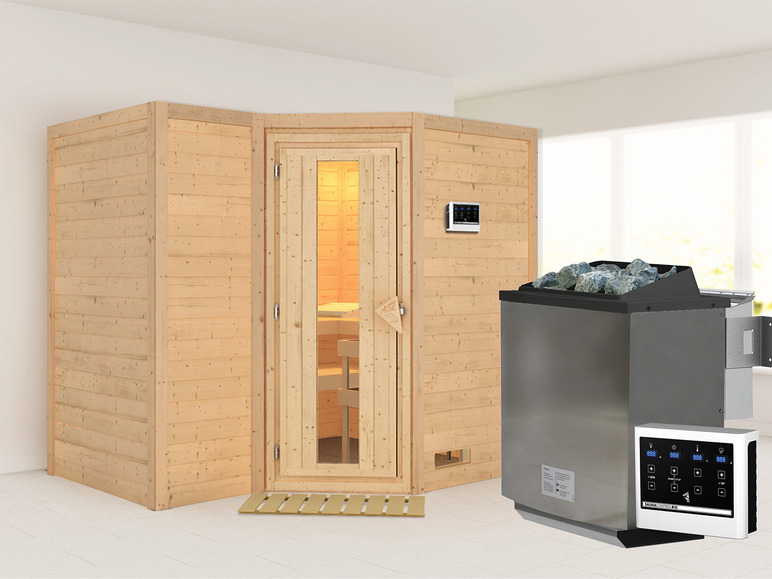Gehe zu Vollbildansicht: Karibu Indoor-Sauna »Aspby«, Eckeinstieg, 9 kW Ofen - Bild 1