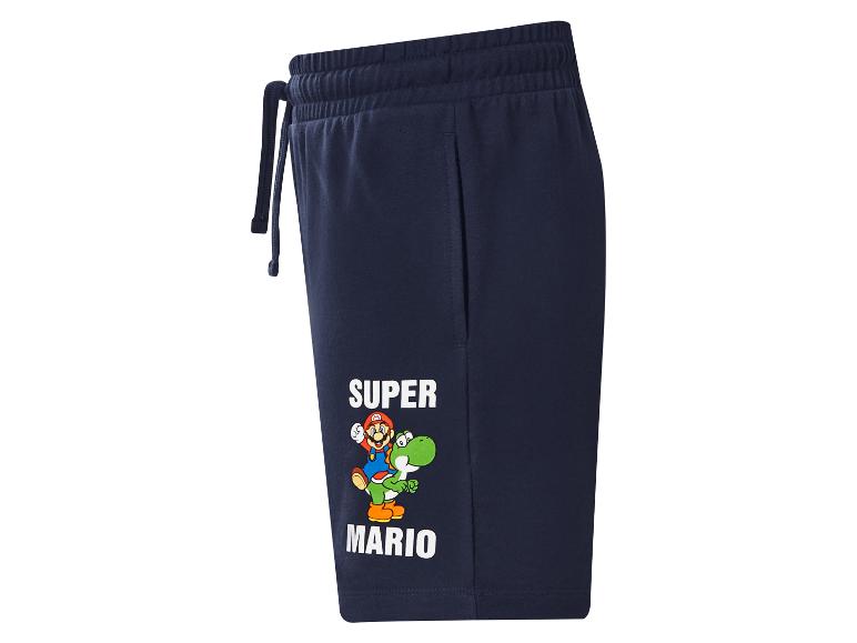 Dunkelblaue Shorts mit Videospielcharakter-Aufdruck und „SUPER MARIO“-Schriftzug