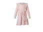 Rosa Strickkleid für Mädchen mit Rüschen und kleiner Tasche.