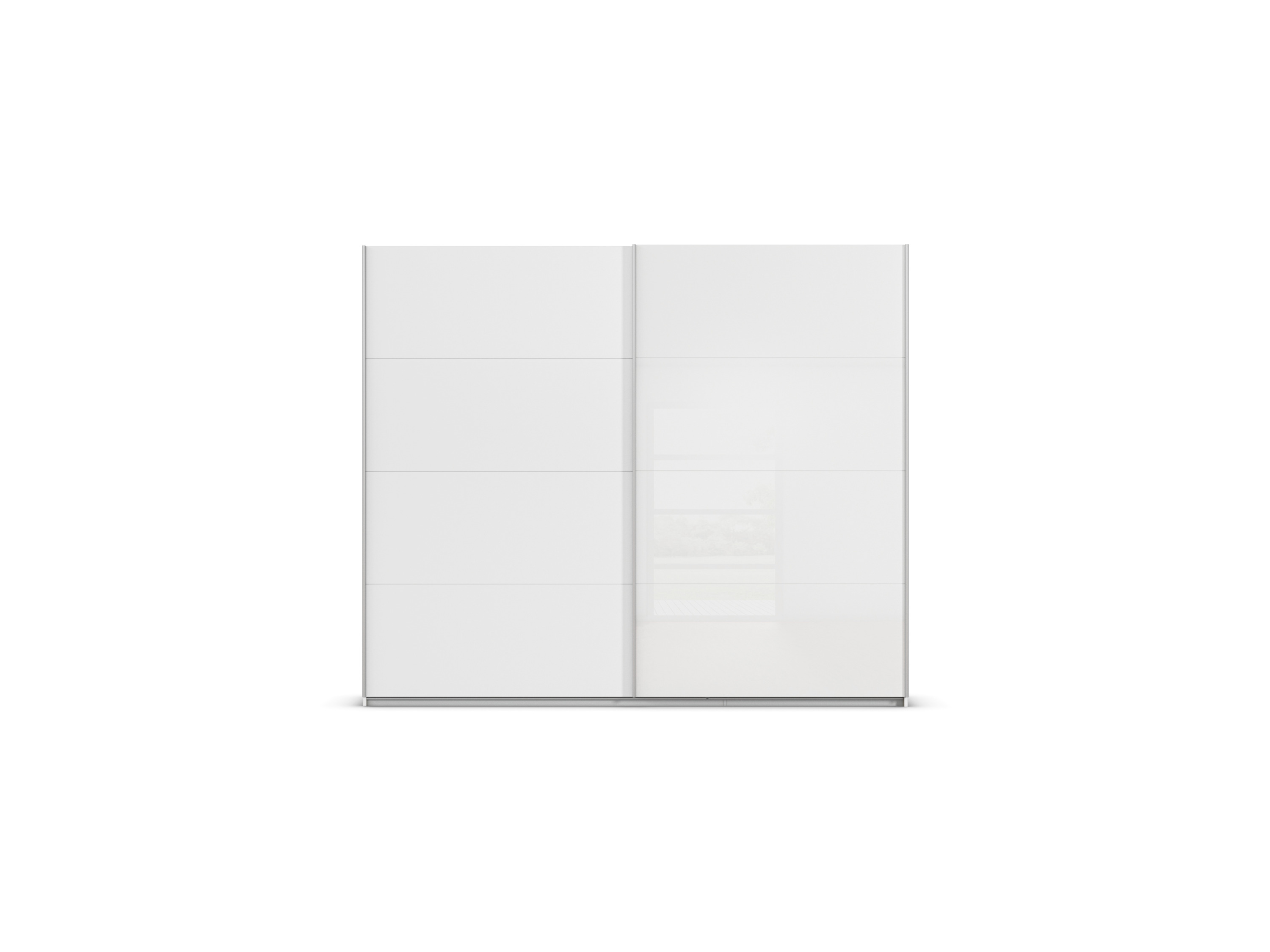 RAUCH ORANGE Quadra Schwebetürenschrank mit Glaselementen (Premium-Zubehör, Korpus:Weiß, Glas:Weiß, 271 x 230 cm)
