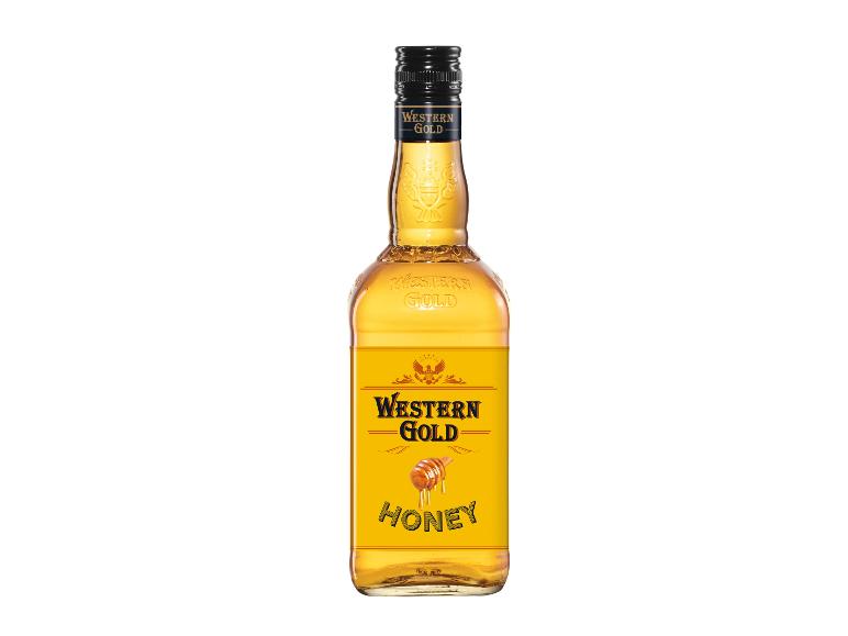 Eine Flasche Western Gold Honey Whisky.