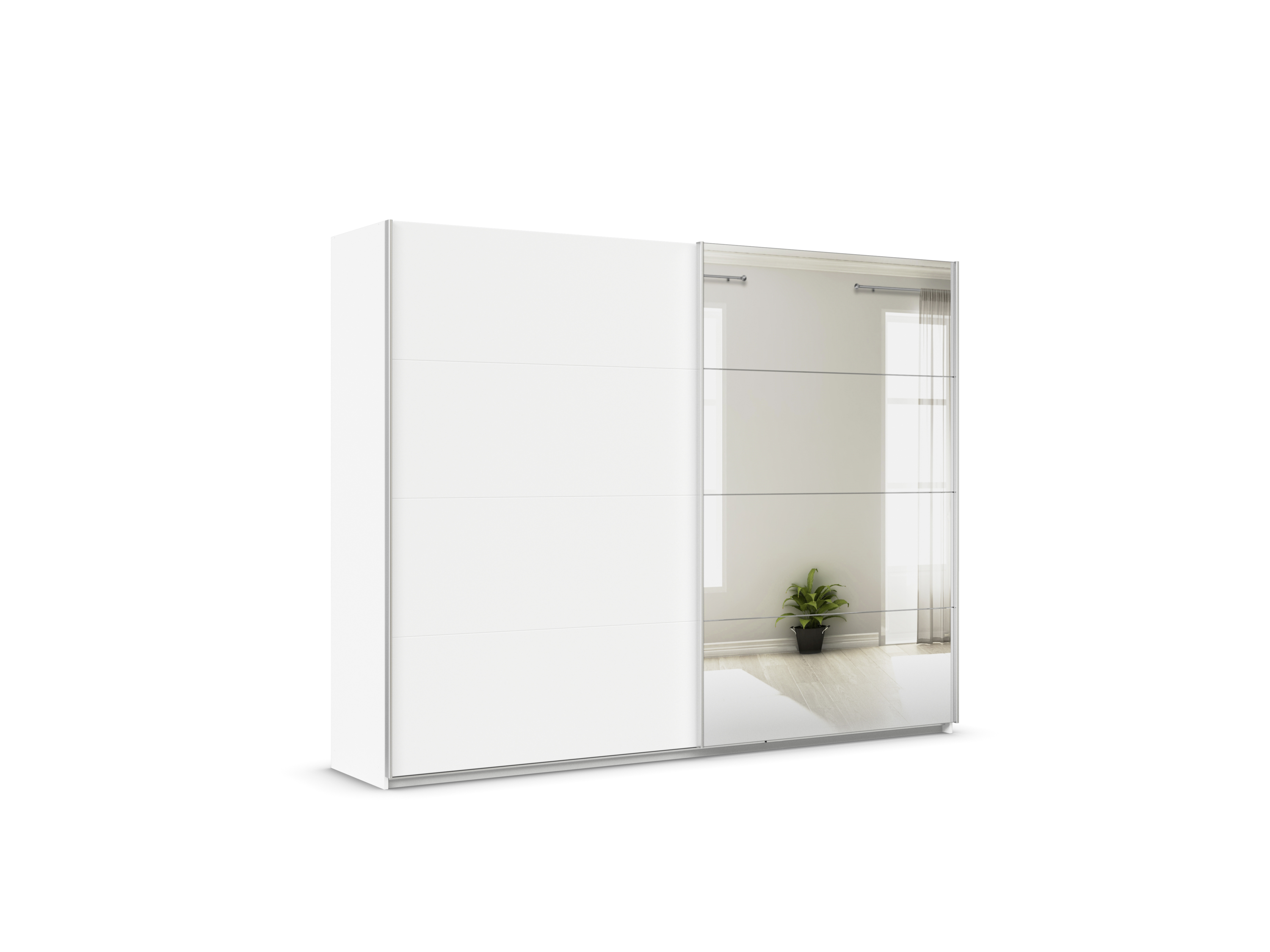 rauch ORANGE Quadra Schwebetürenschrank mit Spiegelelementen (Deluxe-Ausstattung, Korpus Weiß, Breite: 271cm/Höhe: 210cm) | 04047054876645