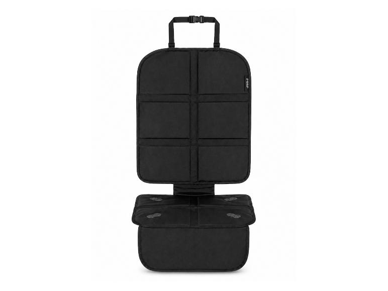 Schwarzer Autositzschoner mit Taschen und Schnallen