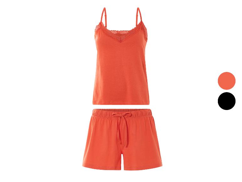 Kurzer Pyjama: Jersey-Top und Shorts, Spitzendetails.