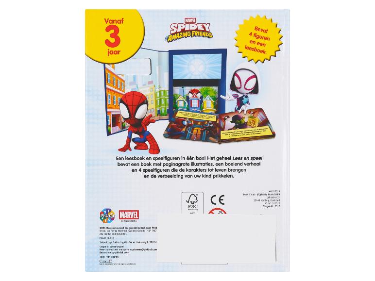 Spidey und seine erstaunlichen Freunde Buch- und Spielset mit 4 Figuren und Lesebuch.