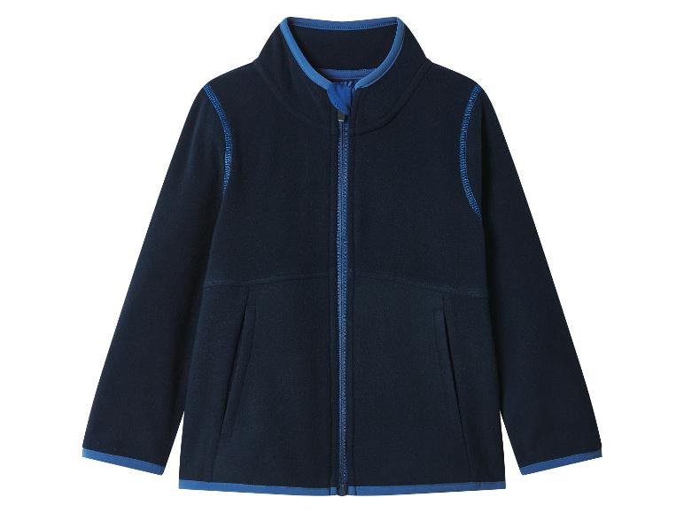 Dunkelblaue Kinder-Fleecejacke mit Reißverschluss und blauen Details.