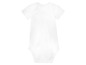 Ein weißer Baby-Body mit kurzen Ärmeln.