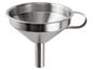 Ein Trichter aus Edelstahl mit Griff.