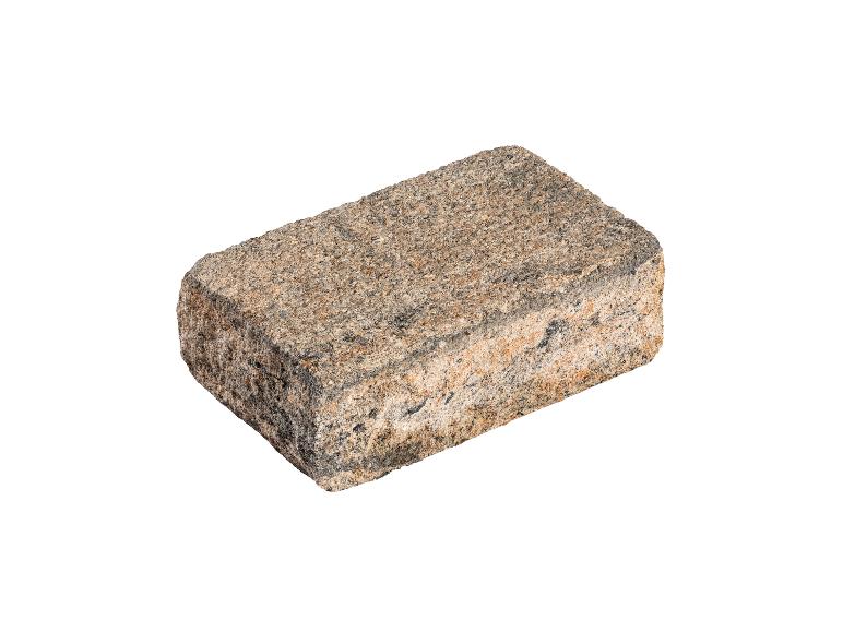 Ein grauer und brauner Pflasterstein mit rauer Textur