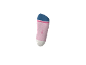 Rosa Socke mit blauer Spitze und Ferse, und einem rosa Streifen, Größe 23-26.