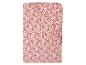 Spannbetttuch für Babybetten mit rosa-braunem Blumenmuster.