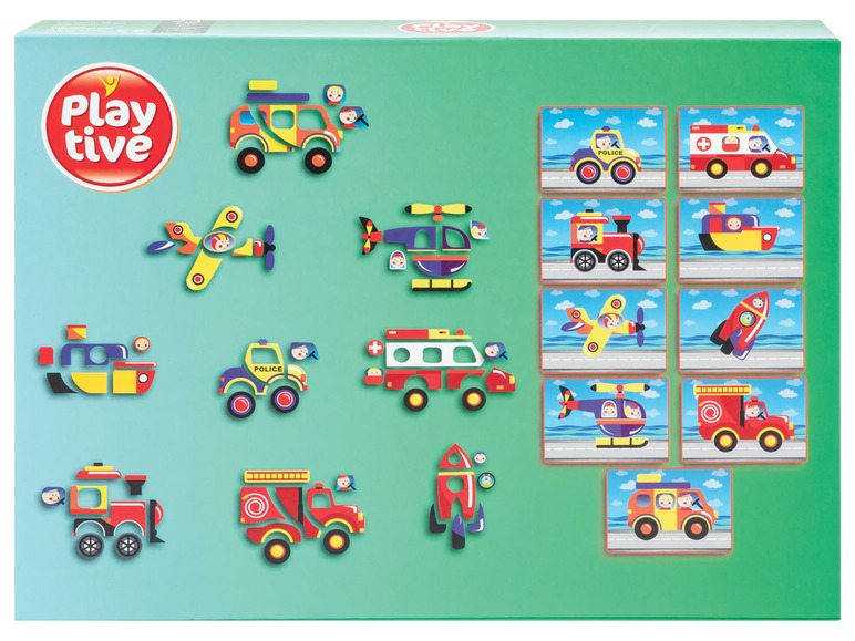 Spielzeug von Playtive mit verschiedenen Fahrzeugen wie Autos, Flugzeugen und Booten.