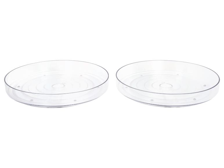 Zwei transparente, runde Aufbewahrungstabletts.