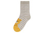 Beige Socken mit weißen Streifen und einem Tiger-Motiv.
