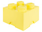 Gelbe LEGO Aufbewahrungsbox mit vier LEGO Steinen.