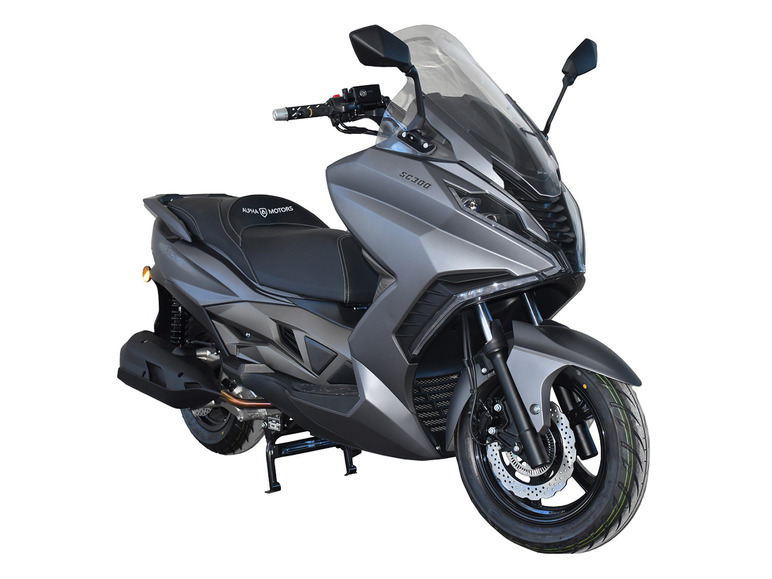 Ein grauer Alpha Motors SC300 Roller.