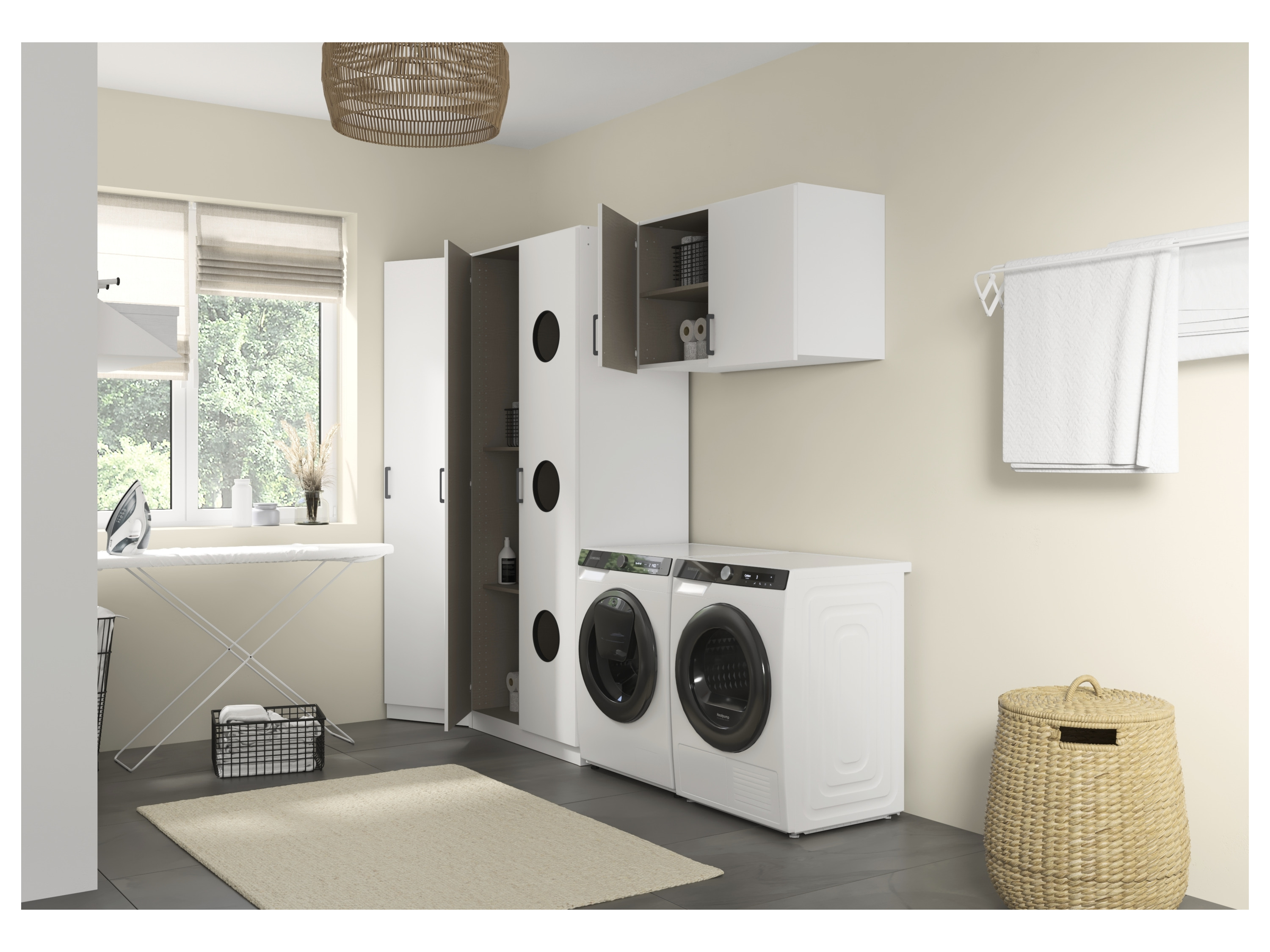 Thumbnail - rauch BLUE Allrounder, Grundelement Wäscheschrank 2trg (+Hängeschrank + Ausgleichstüre, Alpinweiß)