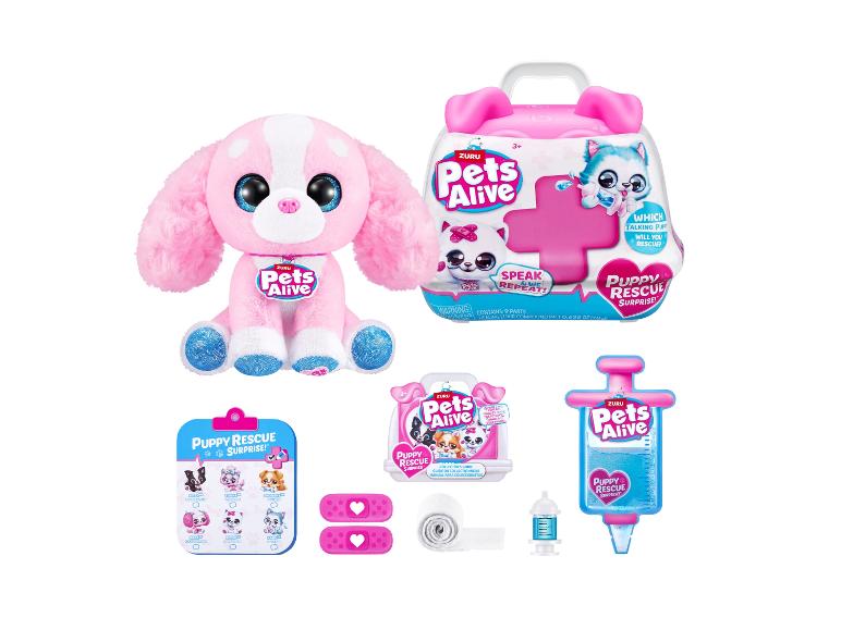 Zuru Pets Alive Puppy Rescue Spielset mit rosa Plüschtier und Zubehör.