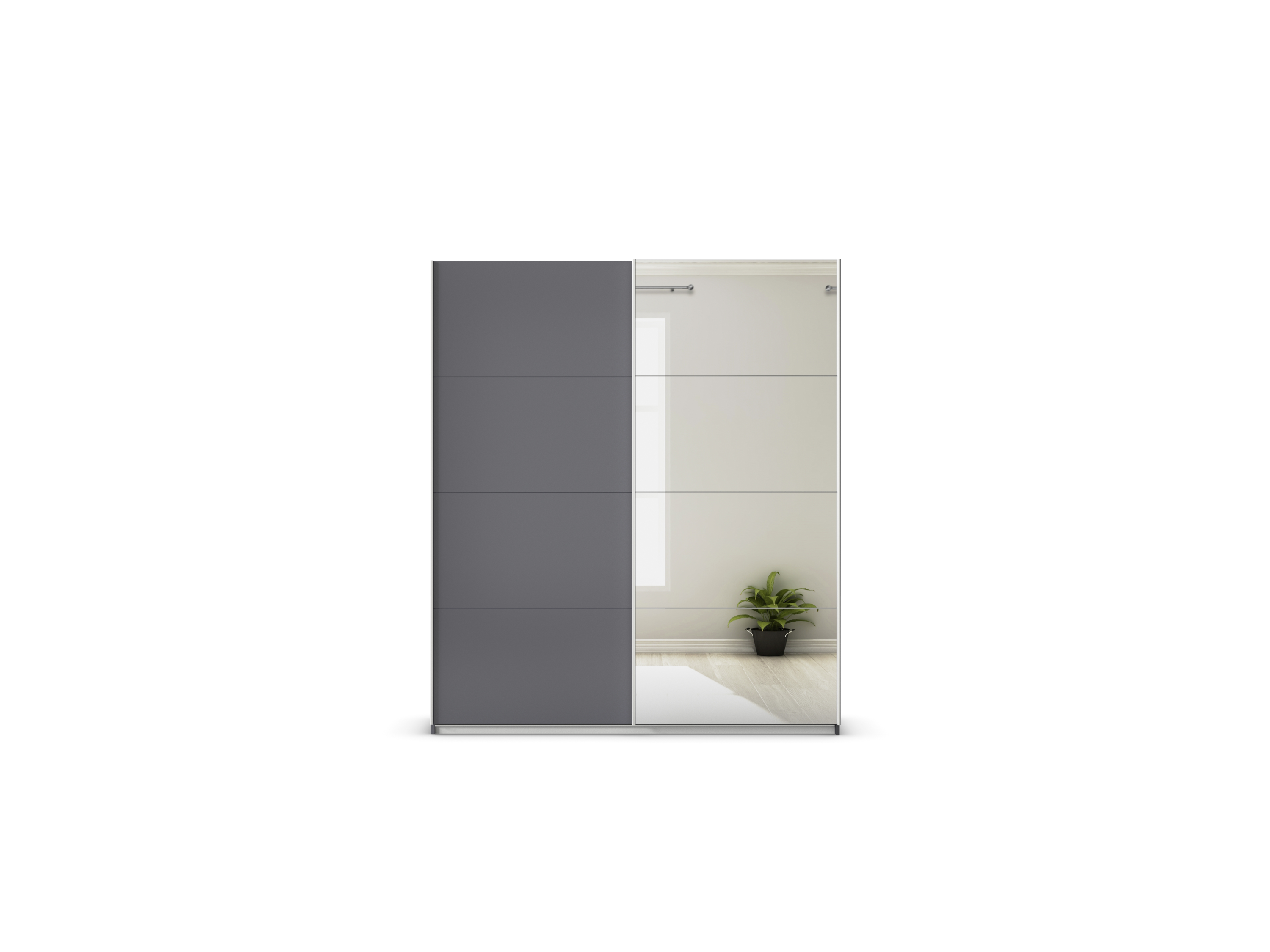 RAUCH ORANGE Quadra Schwebetürenschrank mit Spiegelelementen (Premium-Zubehör, Korpus: Graumetallic, 181 x 210 cm) – Bild 3 von 4