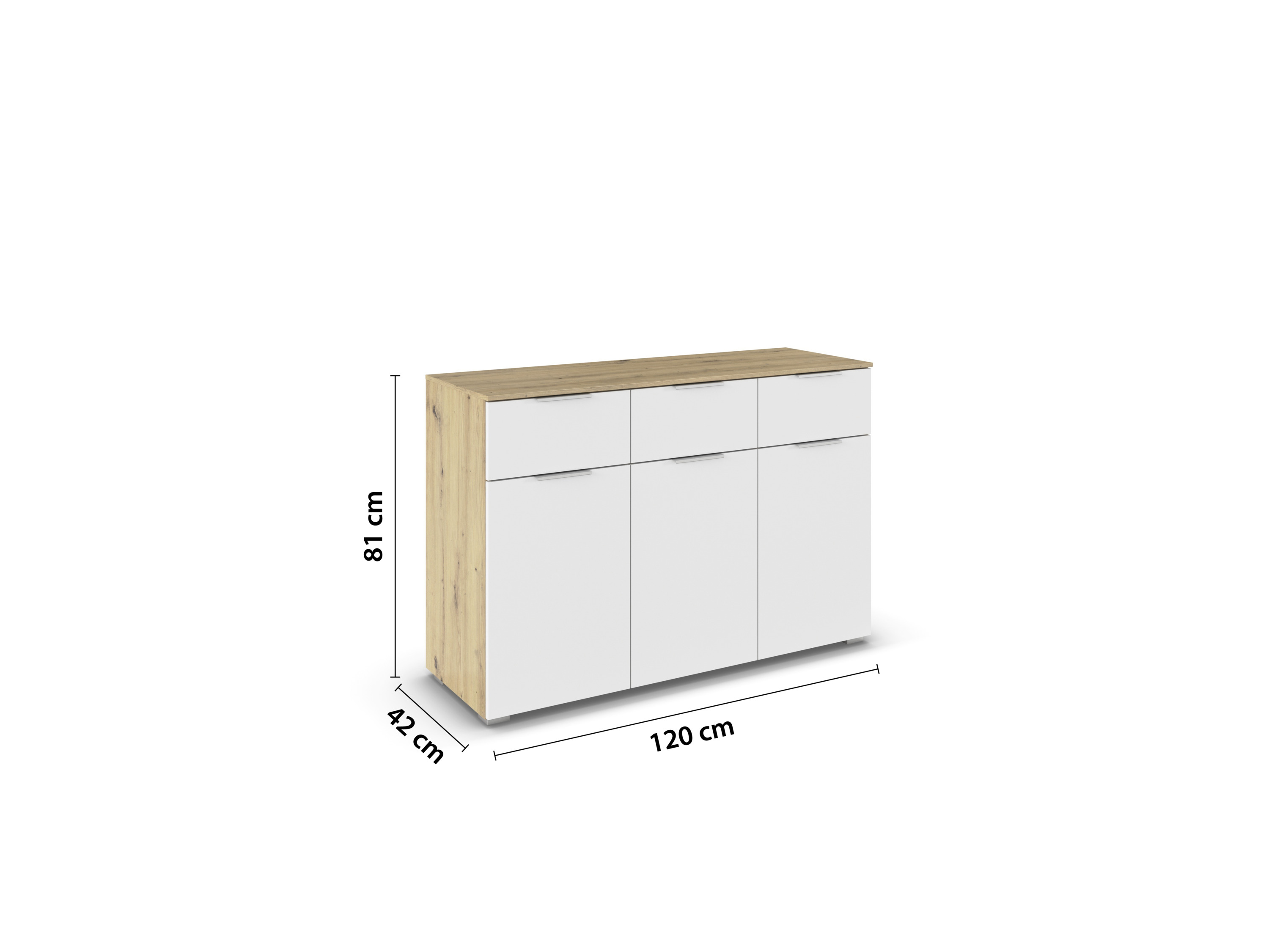 Thumbnail - rauch ORANGE Alabama Kommode (3-türig, 3 Schubladen, Weiß/Eiche Artisan, 120 x 81 cm)