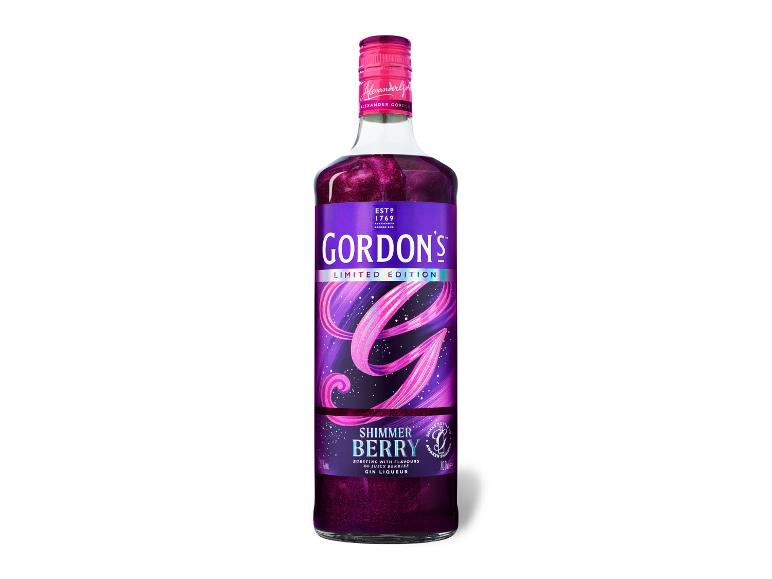 Gordon's Shimmer Berry Gin Liqueur, eine limitierte Edition mit leuchtend lila Etikett.