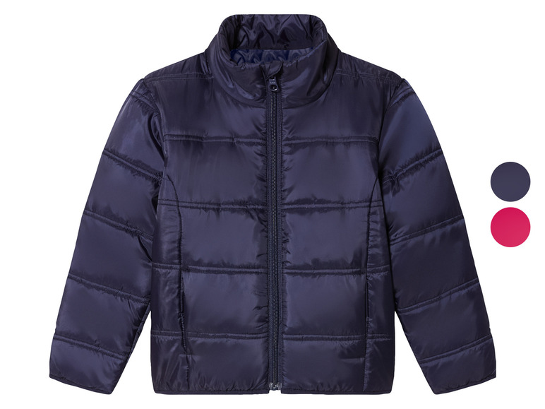 Eine dunkelblaue Steppjacke mit Reißverschluss.