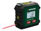 Digitales Laser-Messgerät mit Display, das verschiedene Messungen und Bedientasten anzeigt.