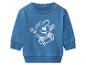 Blaues Baby-Sweatshirt mit weißem Cartoon-Sonnengrafik auf einem Skateboard