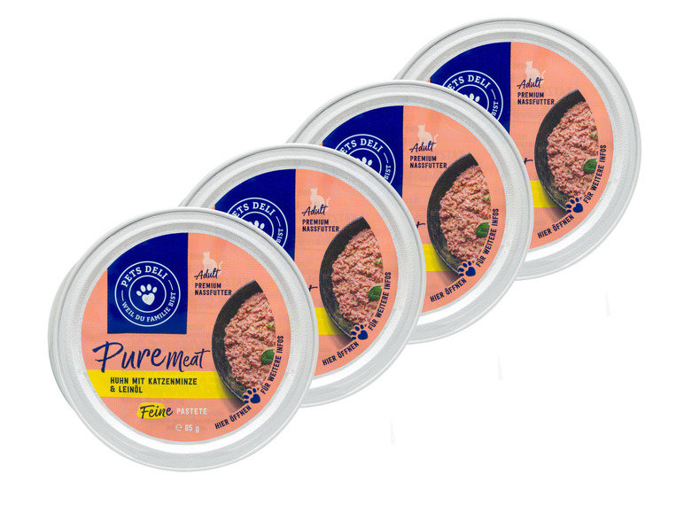 Gehe zu Vollbildansicht: PetsDeli Adult Premium Nassfutter Pure Meat Huhn mit Katzenminze & Leinöl für Katzen, 4 x 85 g - Bild 1