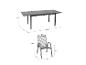 Ausziehbarer Gartentisch aus Metall (140/200x90x74cm) und Netzstuhl (55x73x97cm).