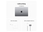 Ein 14-Zoll MacBook Pro mit USB-C Netzteil und MagSafe 3 Kabel.