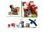 LEGO Minecraft Set mit Steve in einem Boot, einem Haus und verschiedenen Charakteren und Tieren.