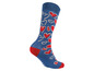 Blaue Socke mit roten Herzen
