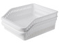 Zwei weiße Plastik-Aufbewahrungskörbe mit offenem Design
