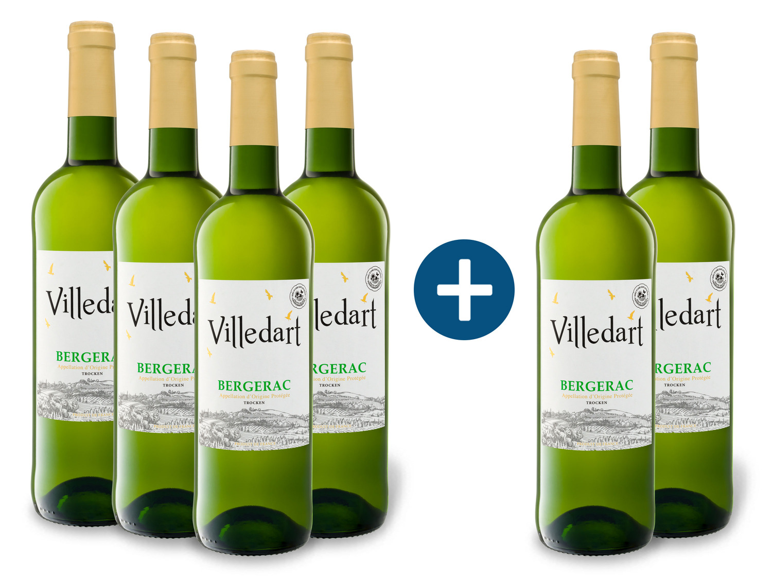 4 + 2 Weinpaket Villedart Bergerac AOP trocken, Weißwe…