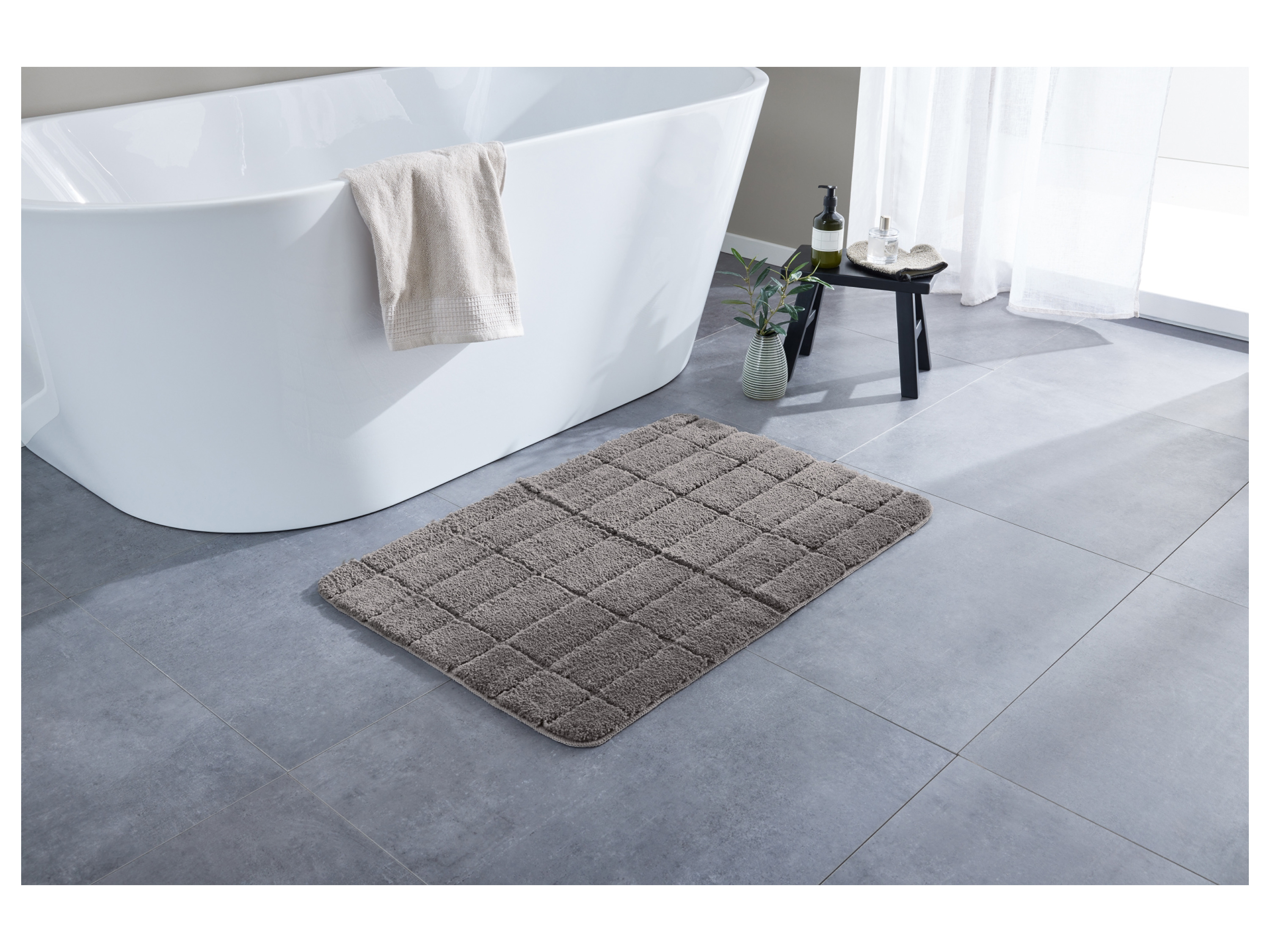 Thumbnail - LIVARNO home Kurzflor-Badematte, mit rutschhemmender Unterseite (Grau)