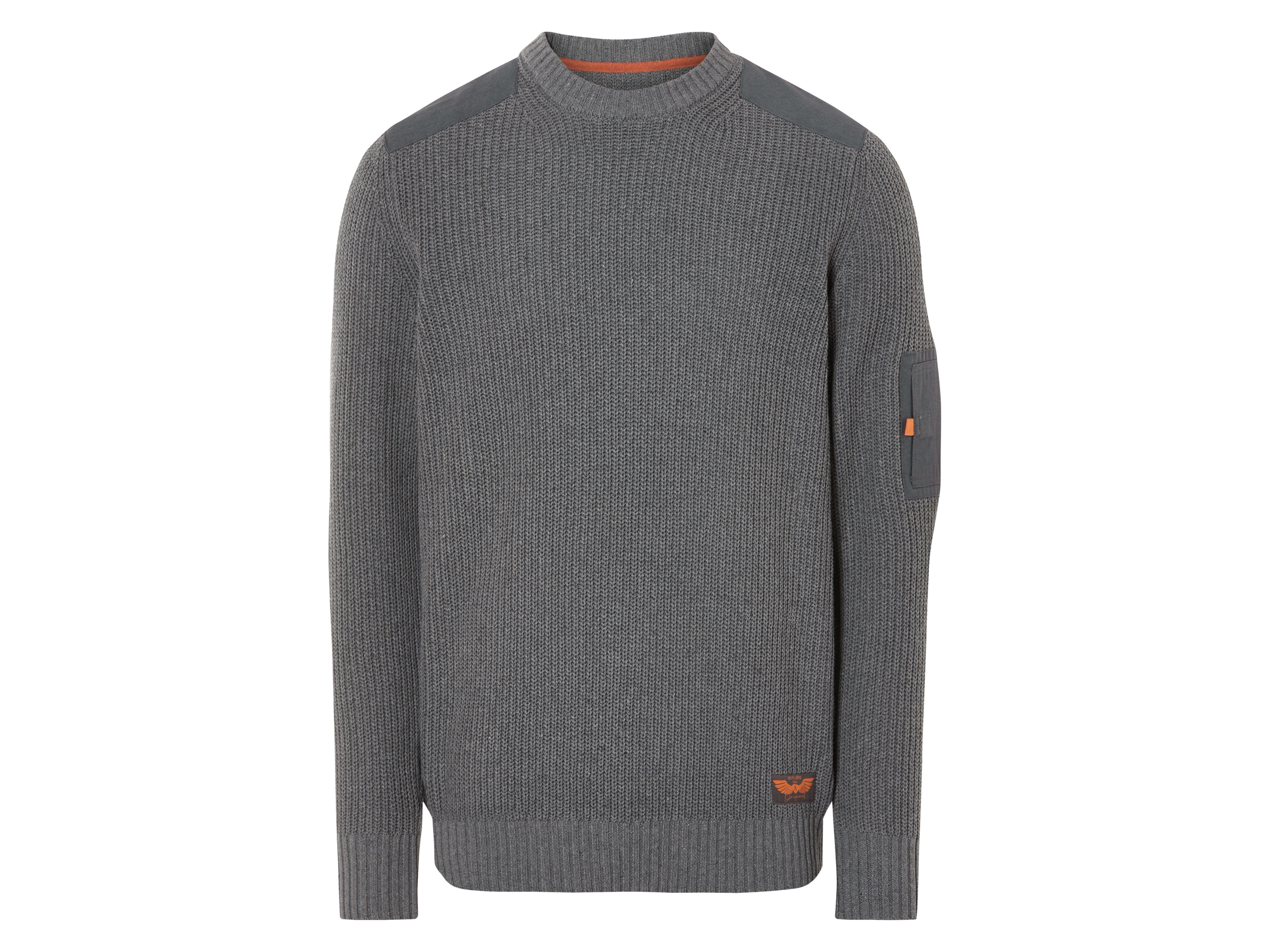LIVERGY® Herren Pullover (Grau, S(44/46))““ | schwarz Muster: – Detail: mit Schulterpatches