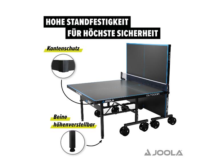 Tischtennisplatte mit hoher Standfestigkeit für höchste Sicherheit, Kantenschutz und höhenverstellbaren Beinen.