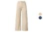 Beige weite Hose mit hohem Bund und zwei Farbmustern.