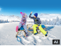 Zwei Kinder in Winterkleidung auf Schlitten geben sich ein High Five.