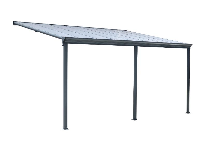 Graues Anlehn-Carport oder Terrassenüberdachung mit lichtdurchlässigem Dach