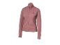 Eine rosa Sportjacke mit Reißverschluss und schwarzem Logo auf der Brust.