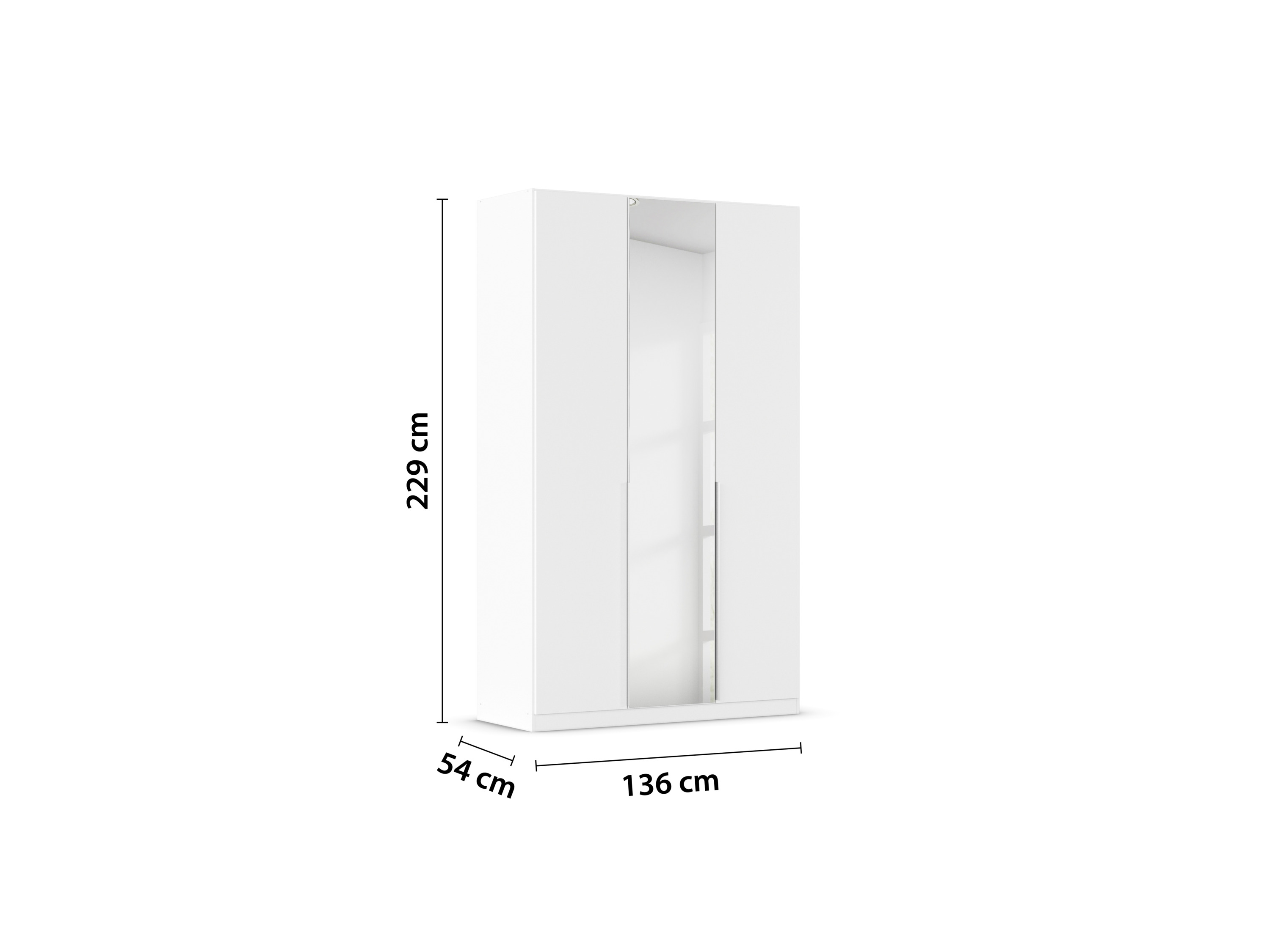 RAUCH ORANGE Drehtürenschrank Alabama mit Spiegel (Premium-Zubehör, Weiß, Griffe Alufarben, 136 x 229 cm) – Bild 4 von 4