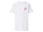 Weißes Kurzarm-T-Shirt mit rotem Wappen auf der Brust.
