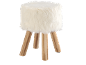 Weißer flauschiger Hocker mit Holzbeinen