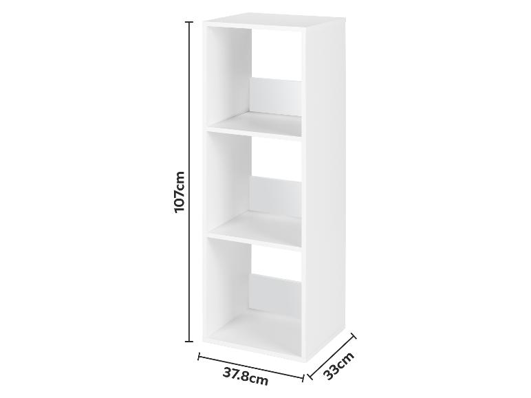 Weißes 3-stöckiges Regal, 107cm hoch, 37.8cm breit, 33cm tief.